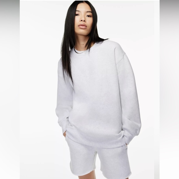 ARITZIA TNA Cozy Fleece Boyfriend Crew Sweatshirt - Heather Cloud White XL TALL - Picture 3 of 4